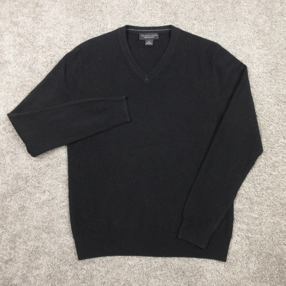 Bloomingdales Sweater Mens Medium Black V-Neck 100% Cashmere Knit Pullover